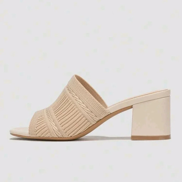 Women Minimalist Mule Sandals, Fabric Chunky Heeled Elegant Sandals - Picture 3 of 6